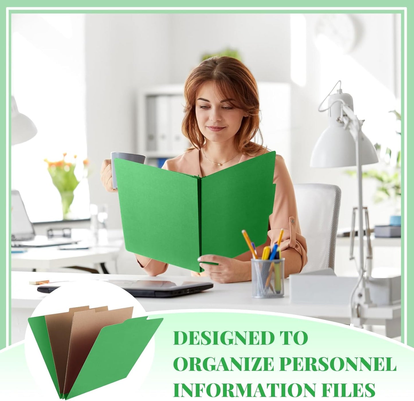 36 Pcs Classification Folders Letter Size, Back to School Supply for Teacher, Student, 2 Pocket Dividers Pressboard File Folder Bulk with 2 Fasteners, 2 in Expanding File Organizer (Green)