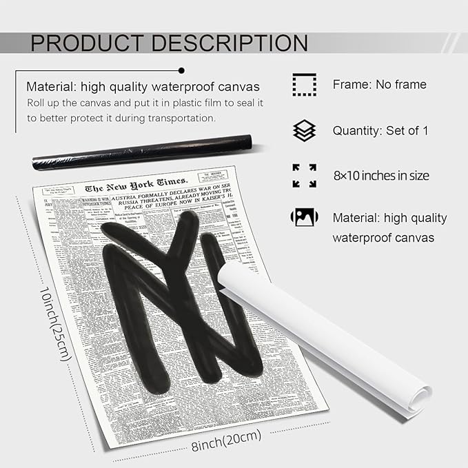 noxozoqm Black and White Newspaper Wall Art Vintage New York City Poster Trendy - Image 2