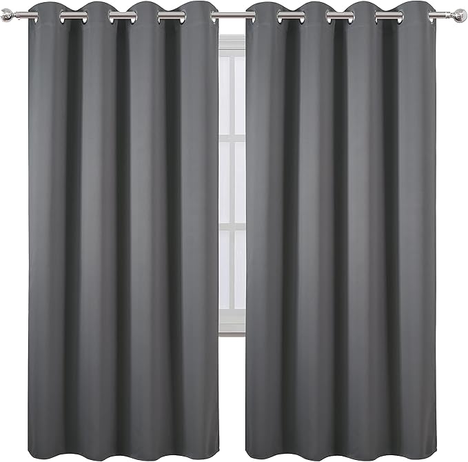 LEMOMO Grey Blackout Curtains/52 x 72 Inch/Set of 2 Panels Thermal Insulated - Image 2