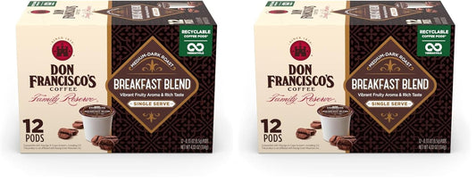 Don Francisco's Breakfast Blend Dark Roast Coffee Pods - 12 Count - Recyclable Single-Serve Coffee Pods, Compatible with your K- Cup Keurig Coffee Maker (Pack of 2)