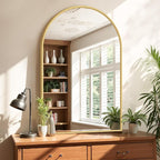 Bathroom Mirror for Wall, 38x26 Inch Arched Mirror, Matte Gold Metal Framed - Image 4