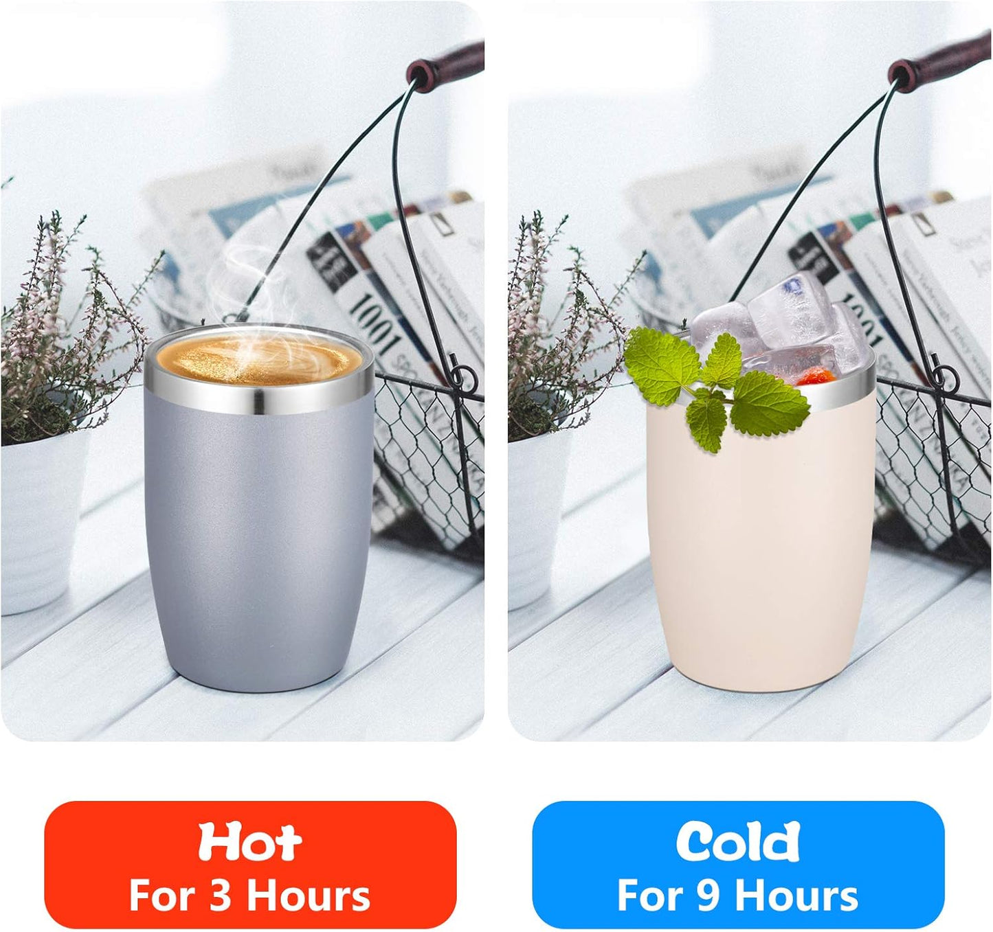 VEGOND Stainless Steel 12 oz Tumblers bulk Vacuum Insulated Double Wall Travel Tumbler with Lid and Straw Reusable Tumbler, Grey 6 pack