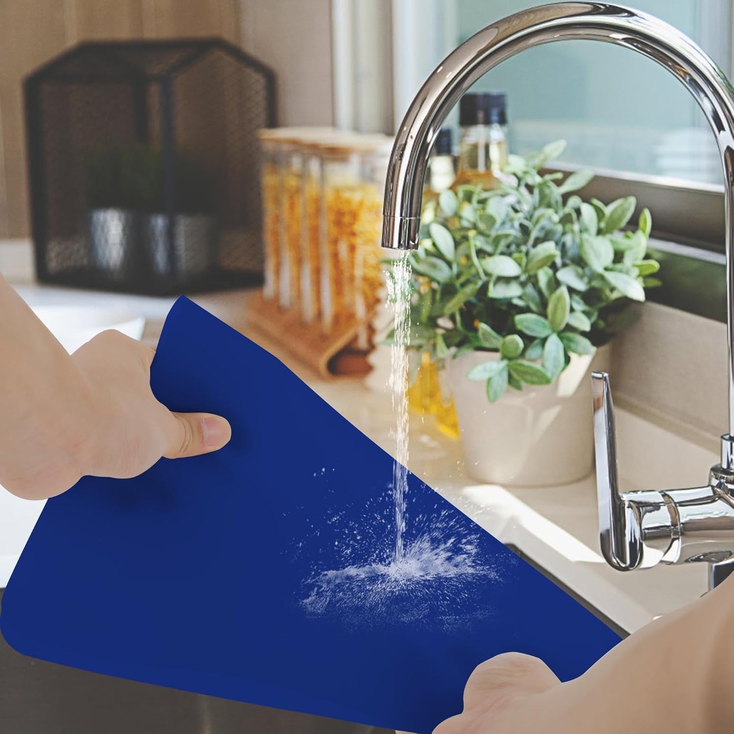 Silicone Mat for Kitchen Counter, Silicone Mat Trimable to Size (Classic blue, 15.7×11.8inch-4pcs), BPA-Free Silicone Placemat, Heat-Resistant NonSlip Table Mat for Air Fryer, Countertop Protector Mat