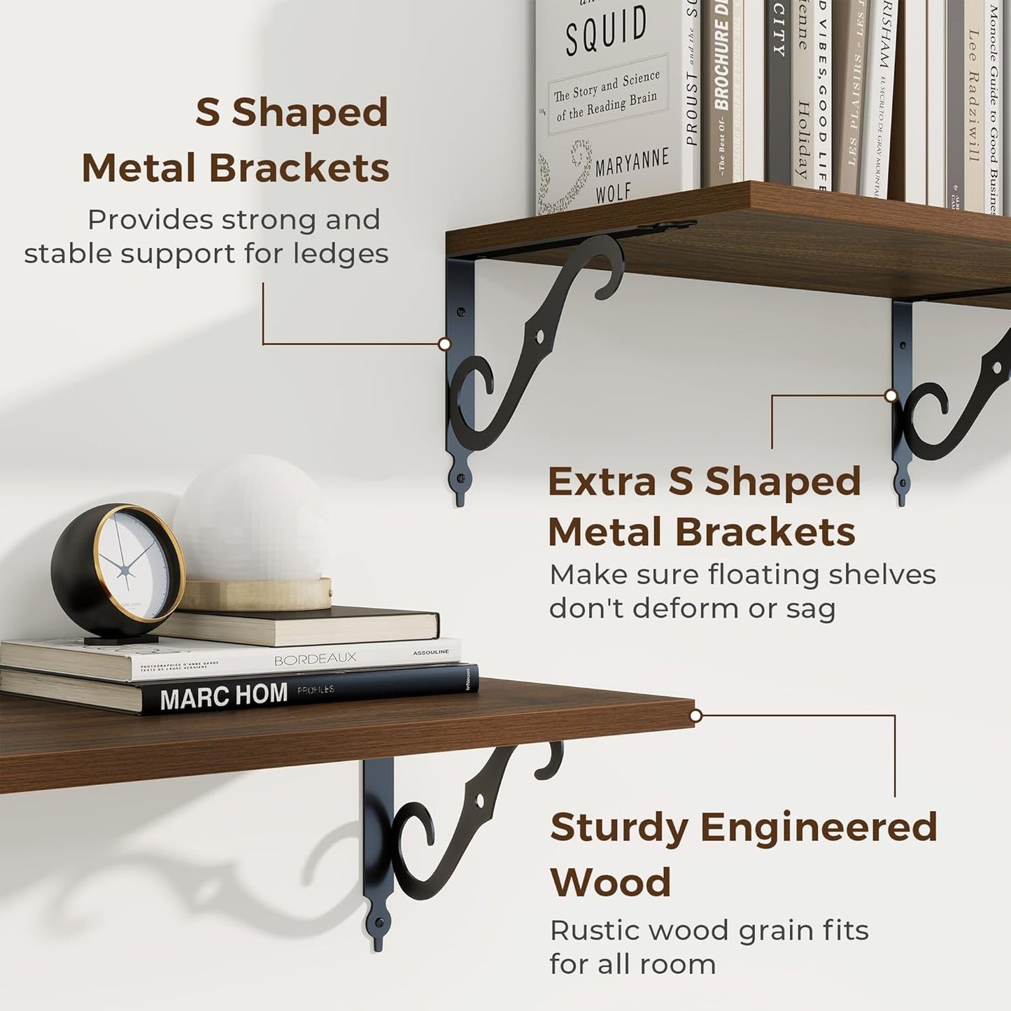 RICHFOCUS 12 Inch Deep Floating Shelves for Wall, 36" W x 12" D Wood Wall Shelves Set of 2, Wide Floating Shelves for Living Room, Bedroom, Kitchen, Bathroom and Decor Storage, Walnut