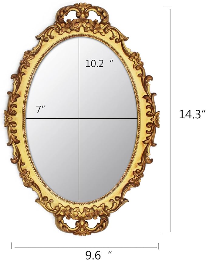 Tstarer Vintage Decorative Gold Framed Mirror, Small Oval Wall Hanging Mirror - Image 4