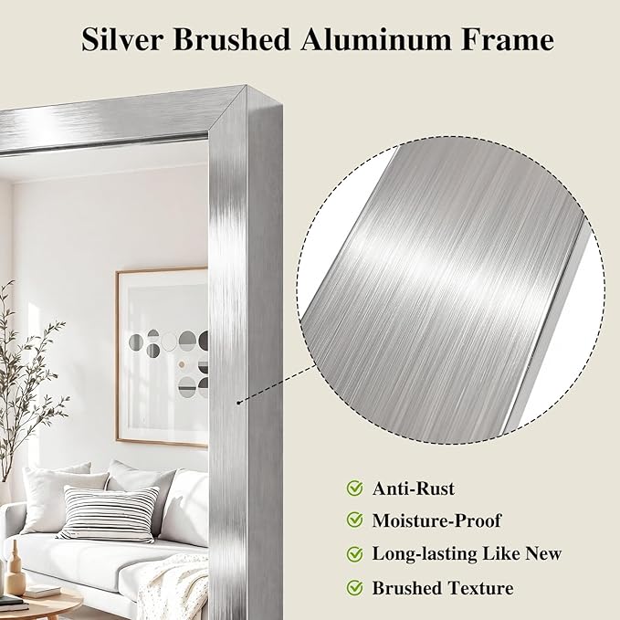 Koonmi Silver Rectangle Wall Mirror, 30x40 Inch Bathroom Mirror, Aluminum Frame - Image 4