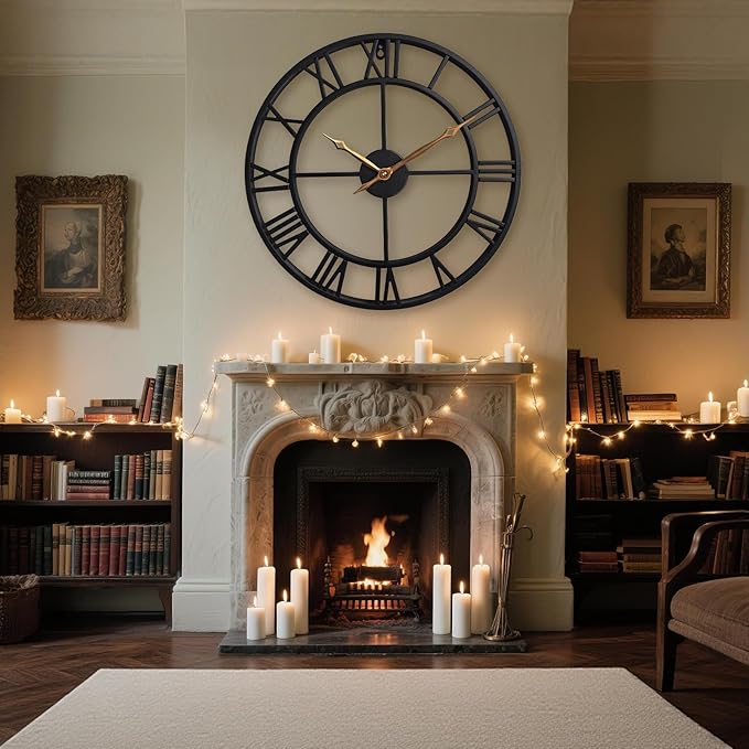 24 Inch Large Wall Clocks for Living Room Decor, Big Black Roman Numerals - Image 3