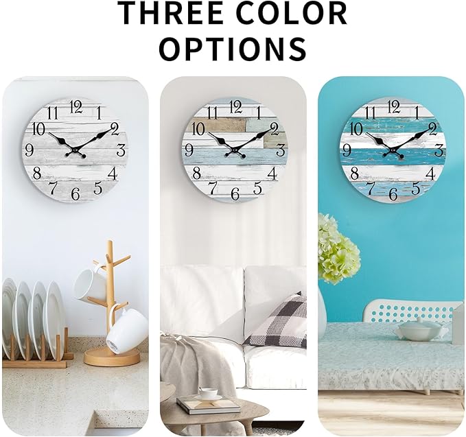 KECYET Wall Clock Battery Operated 12 Inch Outdoor Beach Style Blue Coastal - Image 3