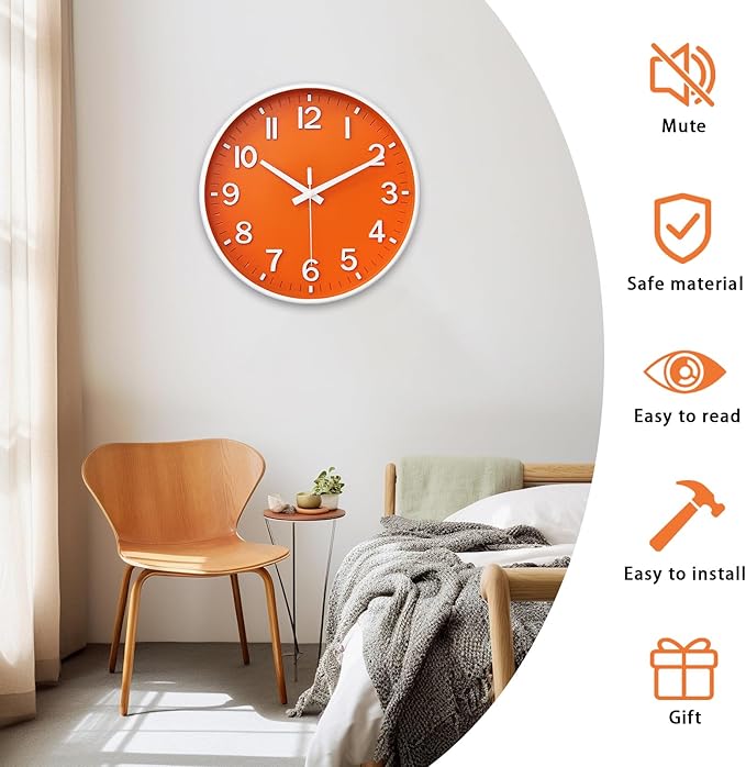HZDHCLH Wall Clocks Battery Operated, Wall Clock Orange, 8 inch Wall Clock - Image 4