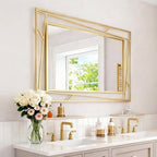 Brushed Gold Bathroom Mirror, Hang Horizontally or Vertically by NXHOME