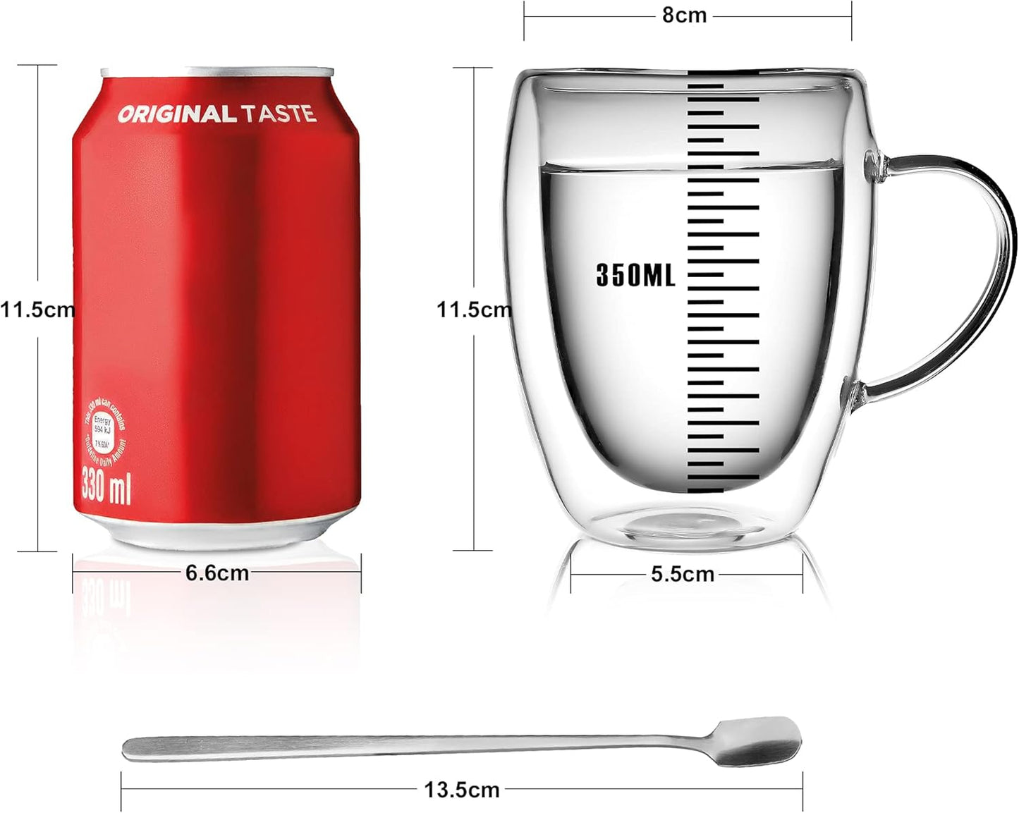 LIBWYS 6 Pack Double Walled Coffee Cups Glasses Mugs, 12oz Espresso Cappuccino Latte Tea Cups with Handle, Heat Resistant Borosilicate Clear Glasses 350ml