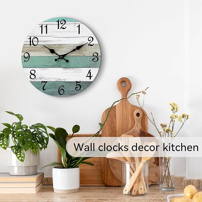 CHYLIN Wall Clock Silent Non Ticking Wall Clocks Battery Operated, Teal Rustic - Image 4