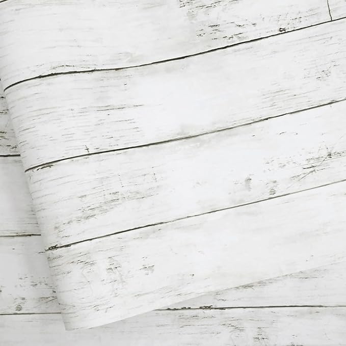 White Grey Wood Paper 17.71 in X 205 in Self-Adhesive Removable Peel and Stick by Abyssaly