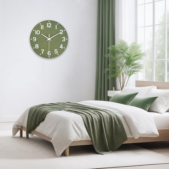 HZDHCLH Wall Clock 10 Inch Silent Non Ticking Wood Battery Operated Green - Image 8