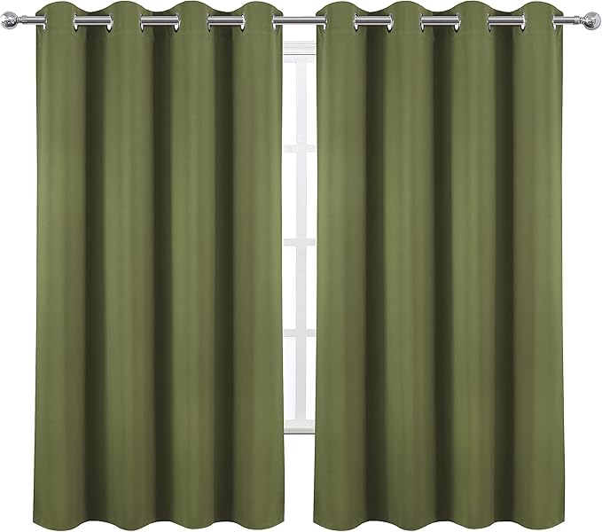 LEMOMO Olive Green Blackout Curtains 52 x 63 Inch Length/Set of 2 Curtain - Image 2