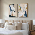 Large Framed Neutral Abstract Wall Art, 2 Piece Beige and Navy Blue Modern - Image 2