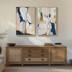Large Framed Neutral Abstract Wall Art, 2 Piece Beige and Navy Blue Modern by Cuspin