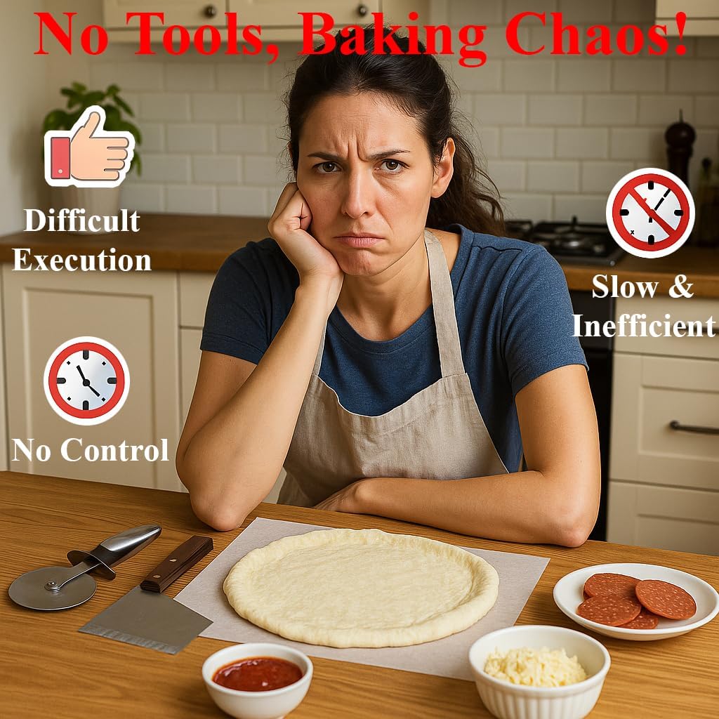 4 PCS Lattice cutter pastry tool roller with bench scraper and pizza cutter – stainless steel wood handle for pie top crust rolling, puff pastry, sourdough, bread, kitchen tools