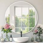 Round White Mirror, 30 Inch Circle White Mirror, Metal Frame Round Wall Mounted by Mfring