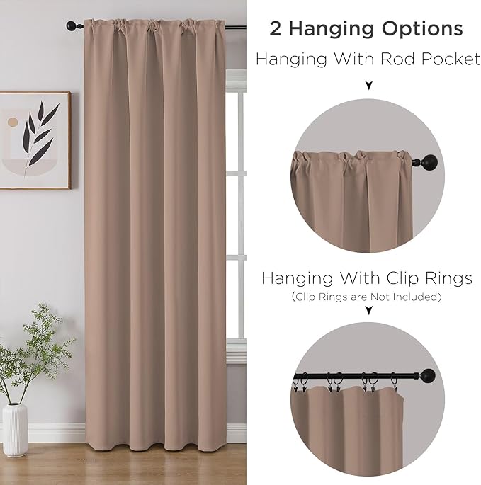 CUCRAF Khaki Blackout Curtains 54 inch Length 2 Panels Set, Rod Pocket Room - Image 3