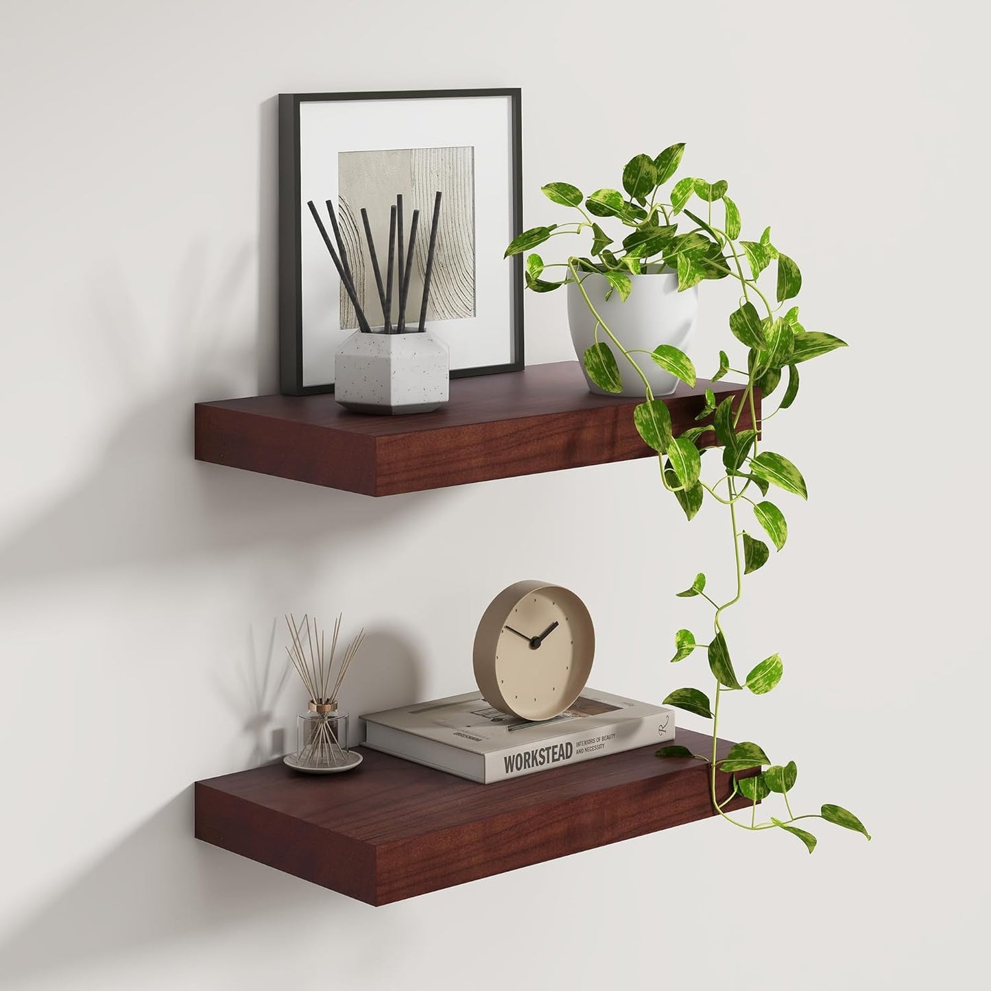 Fun Memories 9 Inch Deep Floating Shelves, Rustic Solid Wood Floating Shelf 16 Inch Long, 16 x 9 Wide Bathroom Shelves for Storage & Display, Red Brown