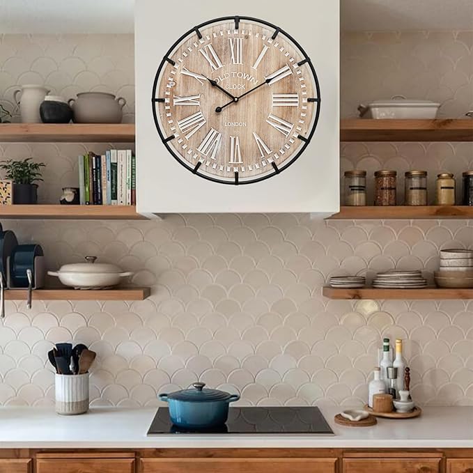24 Inch Grand Farmhouse Wall Clock, Vintage-Inspired Wood & Metal Design - Image 6