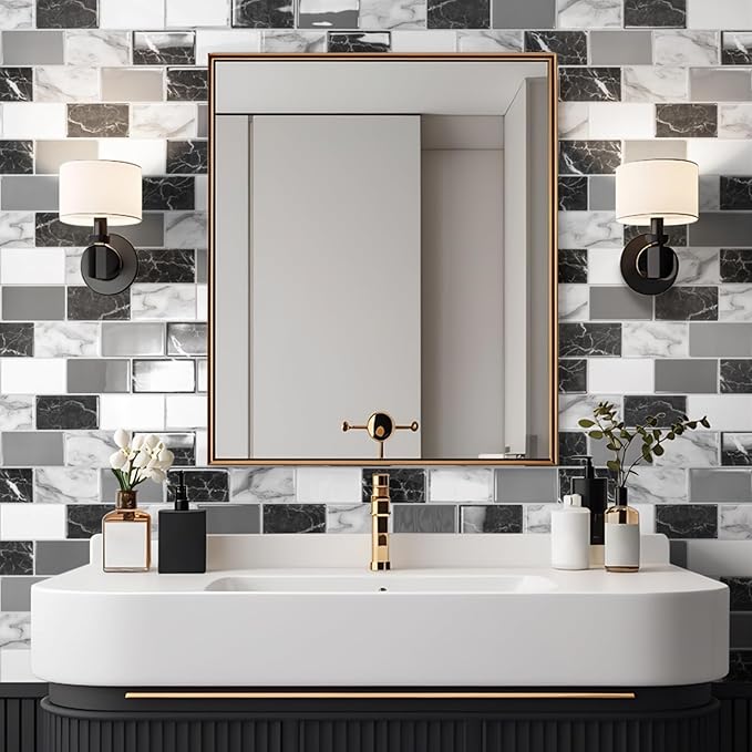 Art3d Peel and Stick Black White Grey Marble Wall Tiles – 12"x12" Thicker - Image 4