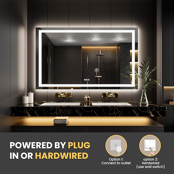 LOAAO 66"X40" LED Mirror for Bathroom, Lighted Bathroom Mirror - Image 6