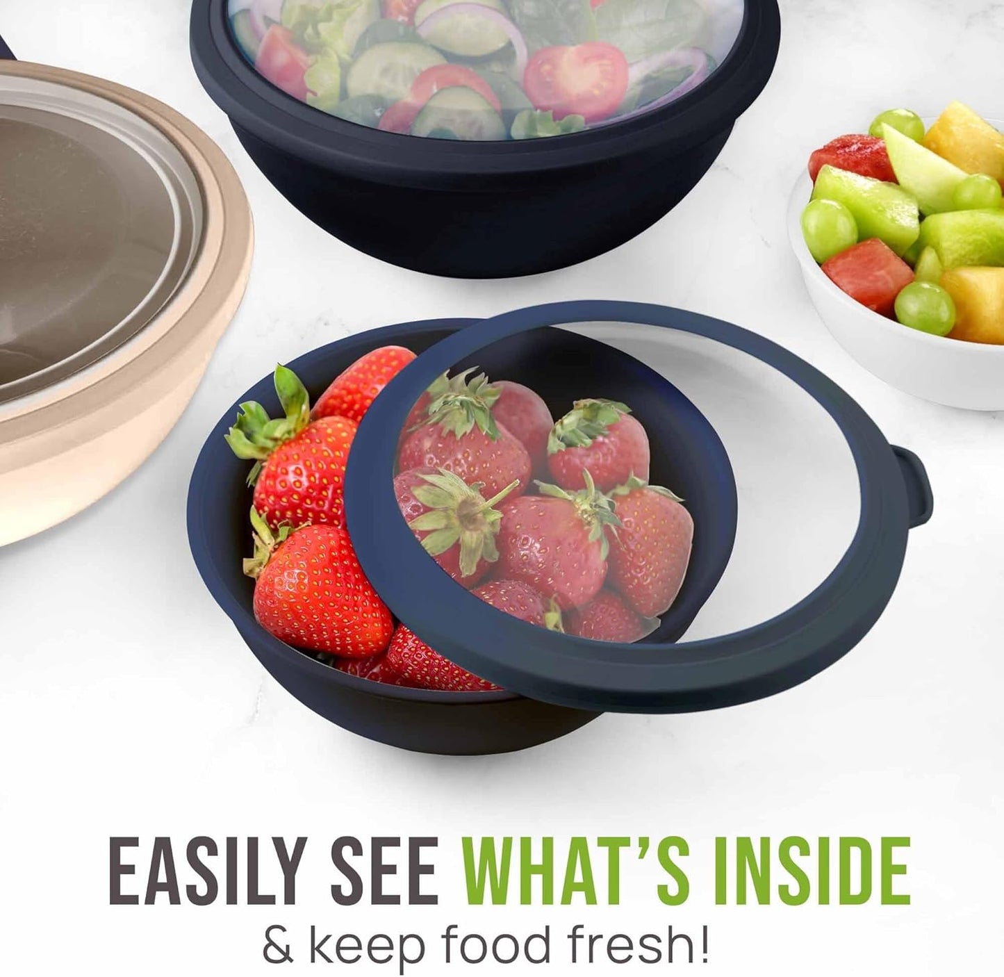 Zulay Kitchen 12 Piece Plastic Mixing Bowls with Leak-Proof Lids Set - Microwave and Freezer Safe Kitchen Mixing Bowls for Preparing, Serving and Storing - Large Nesting Bowls (Navy Ombre)