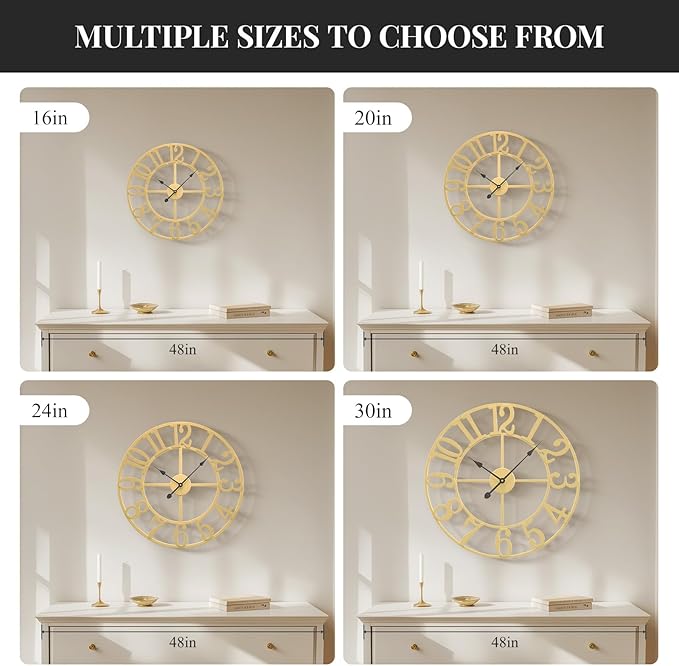 Large Wall Clock Gold Clocks for Living Room, 24 Inch Decorative Wall Clocks - Image 8