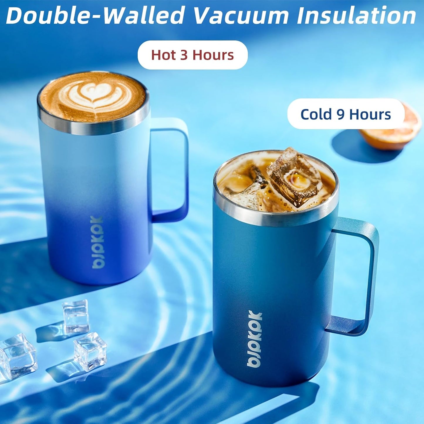 BJPKPK Insulated Coffee Mug with 2 Lids, 25oz Stainless Steel Insulated Tumbler with Handle, Double Wall Vacuum Coffee Cups, BPA Free Travel Mug for Coffee, Tea and Drinks, Red