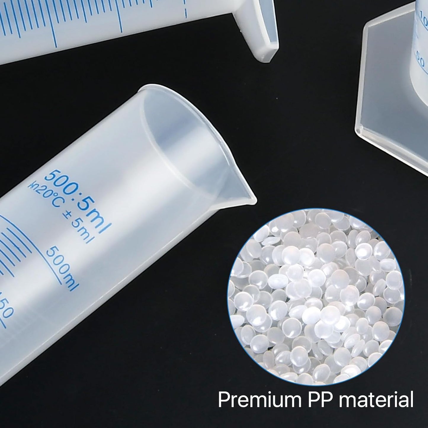 4 Packs 500ml Plastic Graduated Cylinder,Transparent Measuring Cylinder Set with Pour Spout, 2-Sided Making Plastic Lab Test Tube for Science Projects, Laboratory Supplies