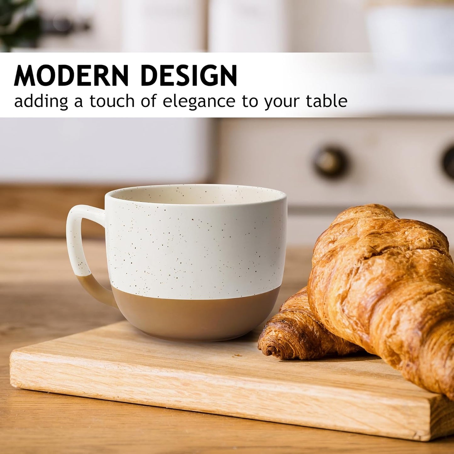 MIAMIO – 15 Ounce, Set of 4 Ceramic Latte Mug – Elegant Modern Coffee Mug Set for Cafe, Latte, Tea, Hot Cocoa - Drinks Dishwasher & Microwave Safe – Aura Collection (Creamy Cocoa, Coffee Mug(4x))