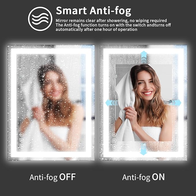 Koonmi 32"x24" LED Mirror for Bathroom, 90CRI Anti-Fog Vanity Mirror - Image 2