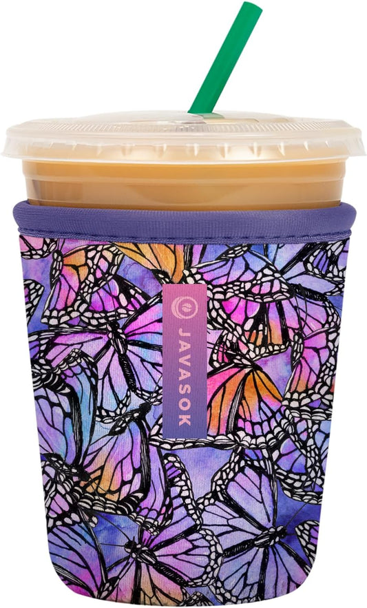 Sok It JavaSok Iced Coffee & Cold Soda Insulated Neoprene Cup Sleeve (Butterfly Galaxy, Small: 16-20oz)