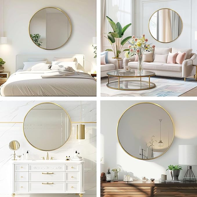 Round Gold Mirror, 30 Inch Circle Gold Mirror, Metal Frame Round Wall Mounted - Image 5