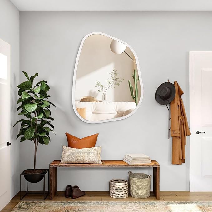 Asymmetrical Mirror Small 26"x18" Irregular Wall Mirror Modern Wood Frame - Image 5