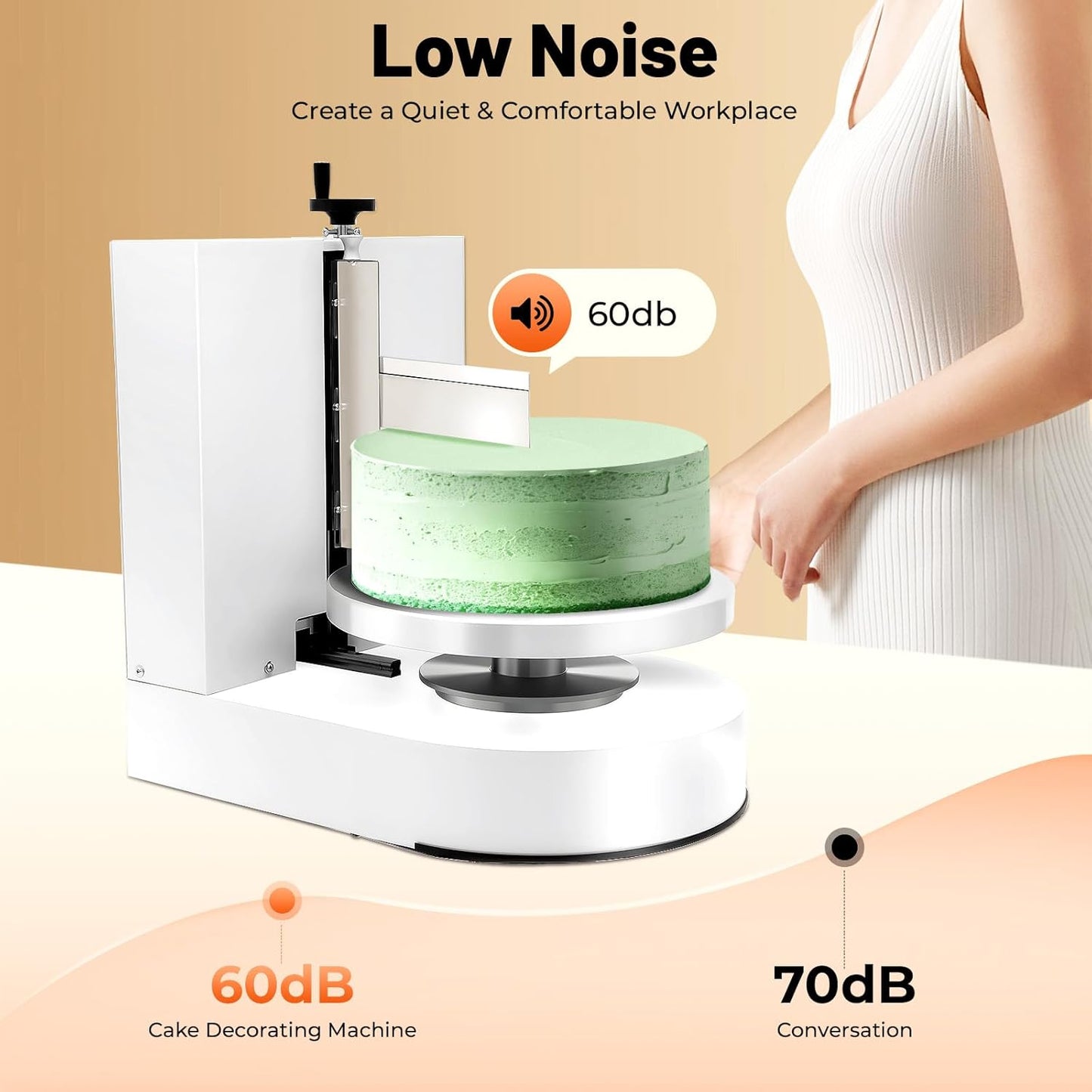 Cake Decorating Machine, 200W Cake Cream Spreading Machine 60-320rpm Rotating Speed Automatic Cake Cream Spreading Machine with LCD Display for 4-12 inch Cakes (White)