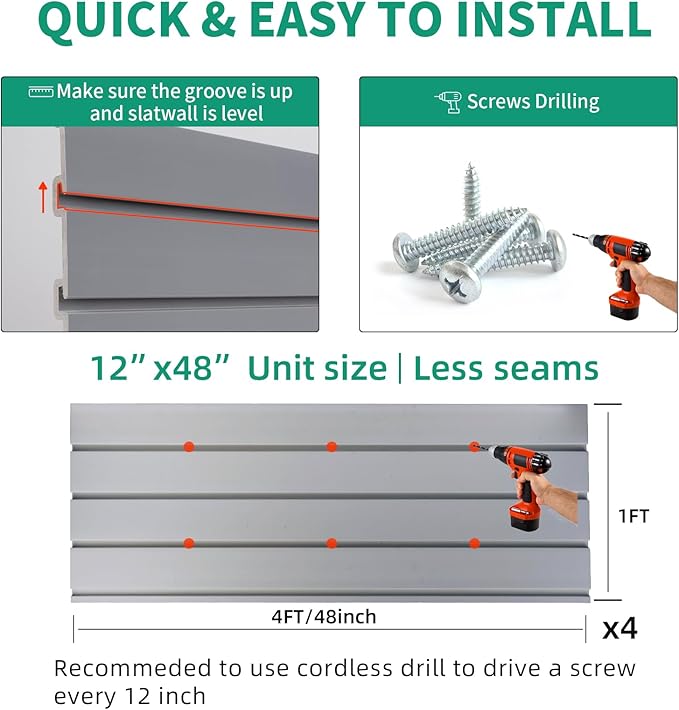 FRAYSCENT Slat Wall Paneling Garage Slat Wall Storage Systems Slatwall Panels - Image 5