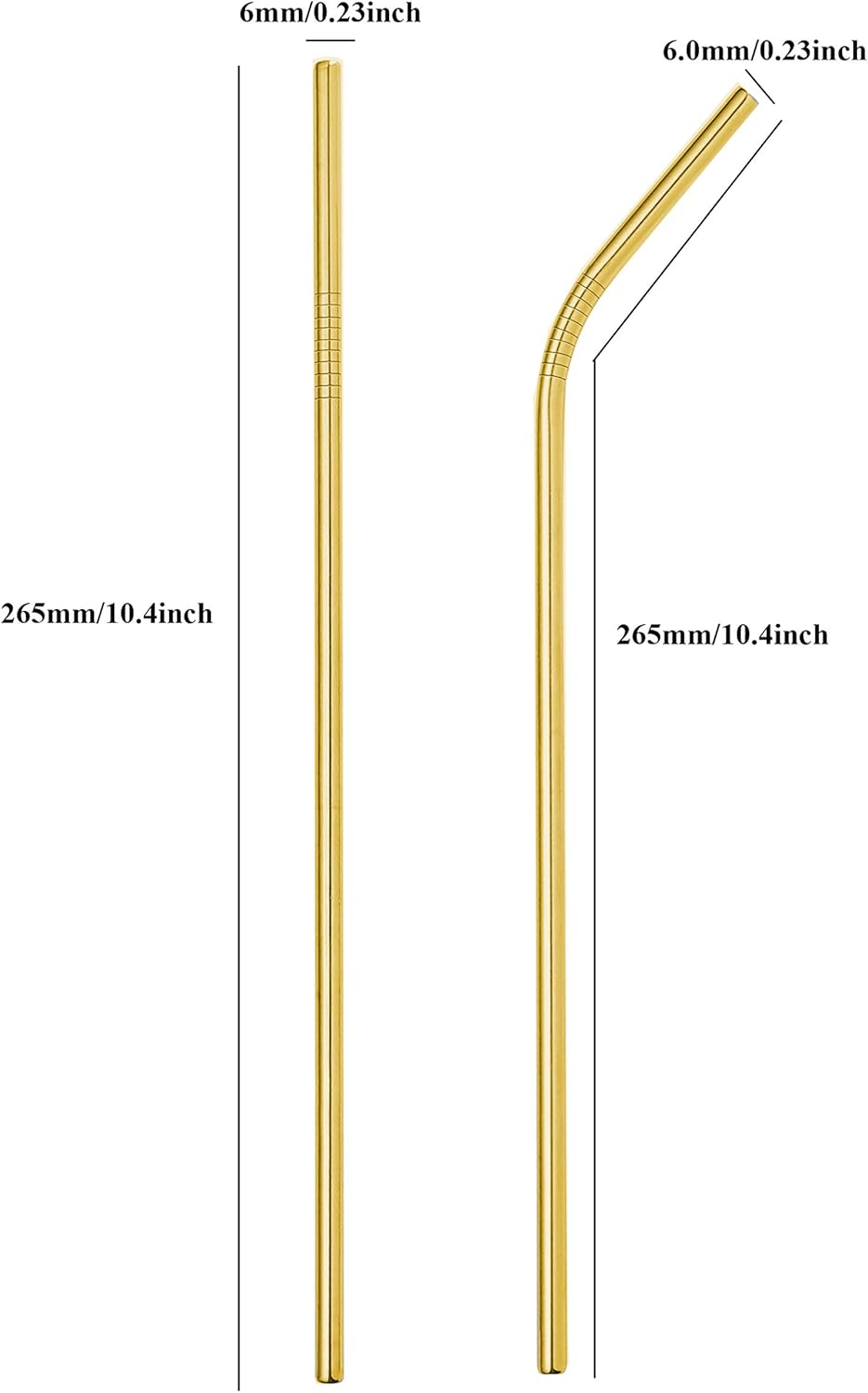 Reusable Metal Straws 50Pack.Ultra Long 10.5”Gold Color Stainless Steel Drinking Straws in Bulk For Wholesale.265x6mm Straight Curved Straws for 20/30oz Tumblers Yeti (50pcs all bent Gold-10.5")