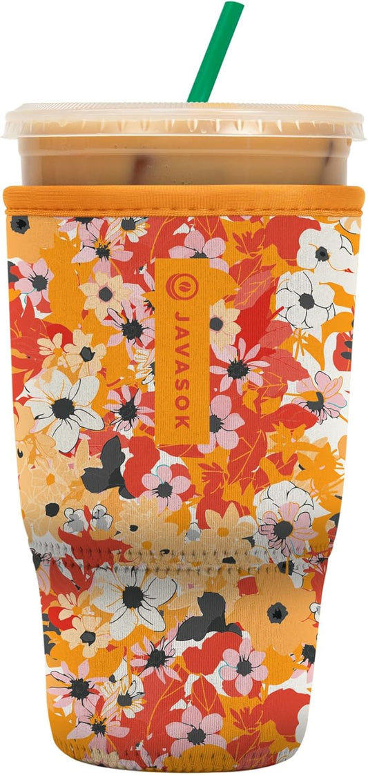 Sok It JavaSok Iced Coffee & Cold Soda Insulated Neoprene Cup Sleeve (Sunkissed Garden, Large: 30-32oz)