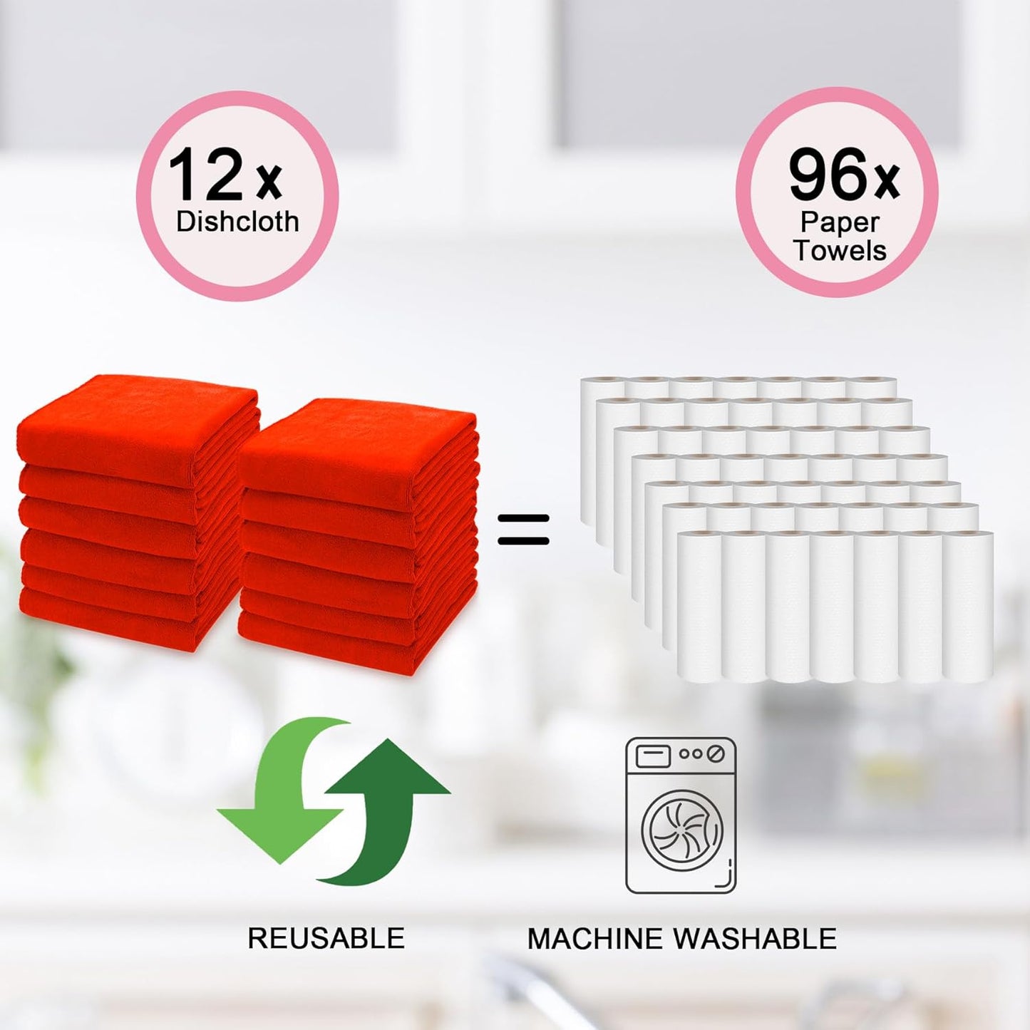 kimteny 13x28 Inches Kitchen Cloth Dish Towels, 400 GSM Premium Dishcloths, Super Absorbent Coral Velvet Microfiber Cleaning Cloths, Fast Drying Rags for Washing Dishes (12 Pack, Red)