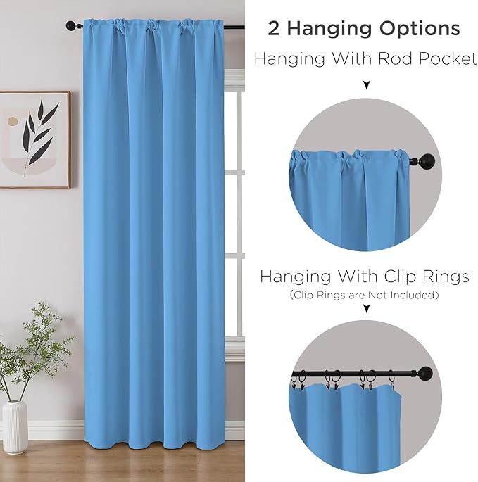 CUCRAF Light Blue Blackout Curtains 63 inch Length 2 Panels Set, Rod Pocket - Image 3