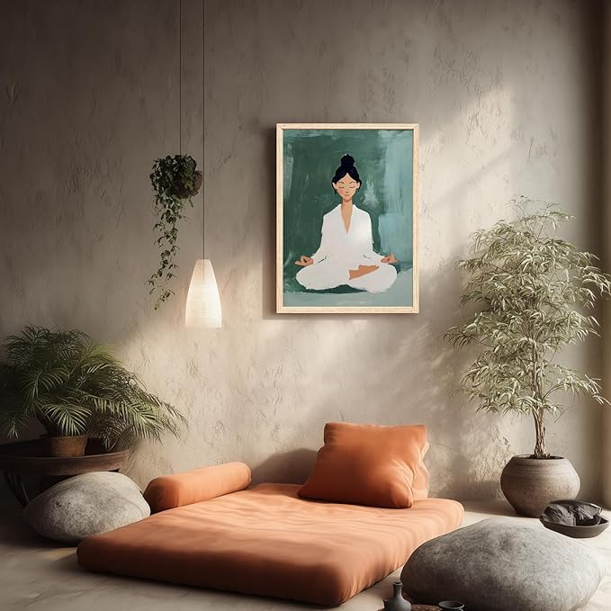 GELDSTEI Wood Framed Zen Wall Art, Tranquil Meditation Wall Decor, Yoga Girl - Image 2