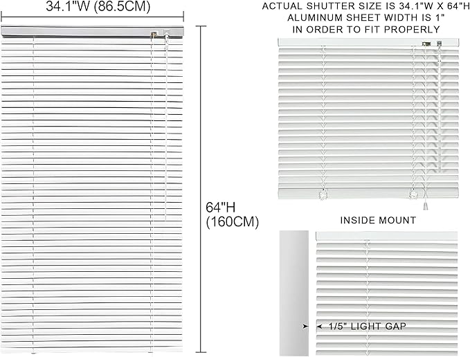 YIIBAII Mini Blinds Suitable for 34.5" W x 64" H Windows 1" Aluminum Horizontal - Image 6