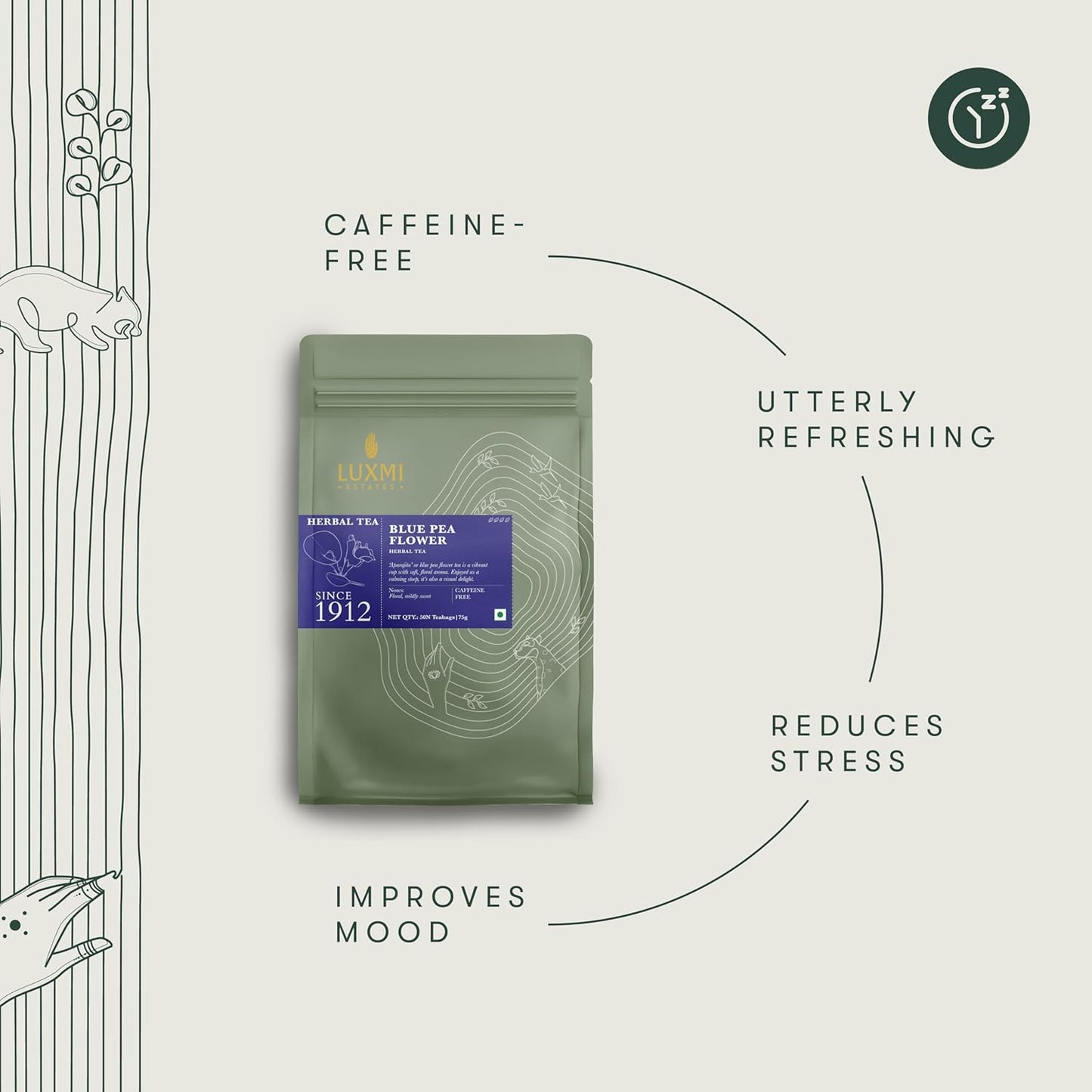 Luxmi Estates Butterfly Pea Flower Organic Blue Pea Flower Tea (50 Tea Bags) Caffeine Free Tea Bags For Relaxing, Calming, and Stress Relief, With Certified Herbal Tea