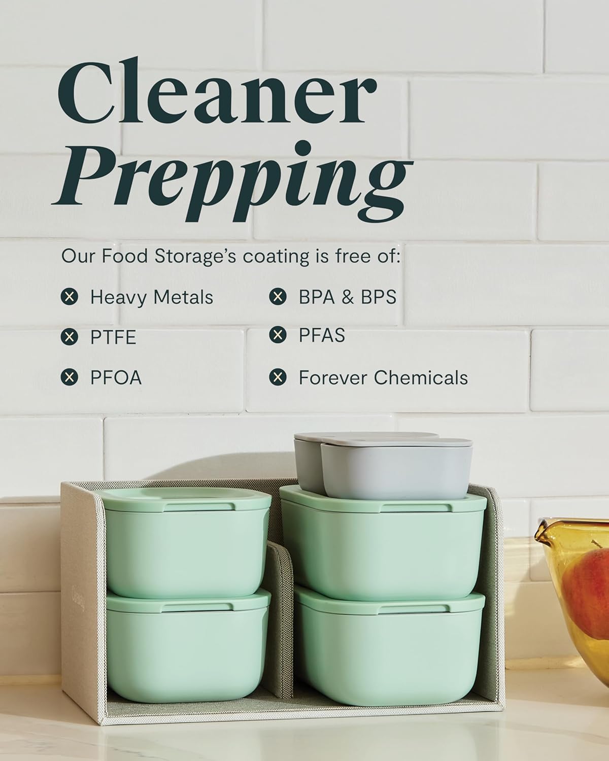 Caraway 2pc Glass Food Storage Set - 1.75 Cup Food Containers (2) - Non-Toxic Ceramic-Coated Glass - Air Release Technology - Compact & Stackable Design - Sage