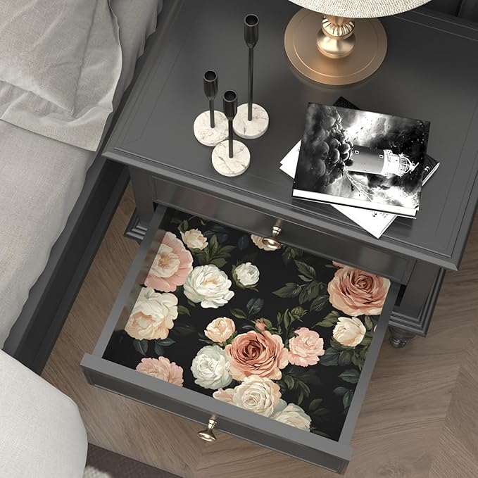 Pink White Rose Peony Wallpaper Peel and Stick Black Floral 17.5in x 393in - Image 6