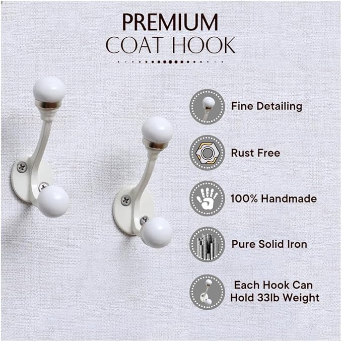 Indian Shelf Pack of 12 Double Prong White Decorative Coat Hooks Unique Coat - Image 2