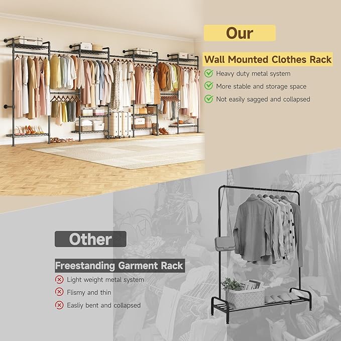ONBRILL L7 Wall Mounted Industrial Pipe Clothing Rack – Heavy Duty Modular - Image 7